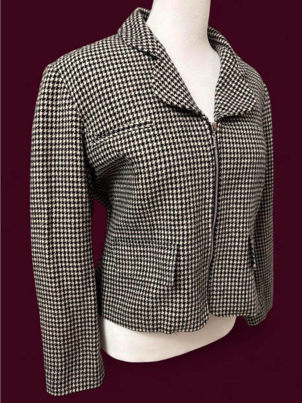 Vintage 90s W.L.B.W. Made in USA Cropped Houndstooth Jacket